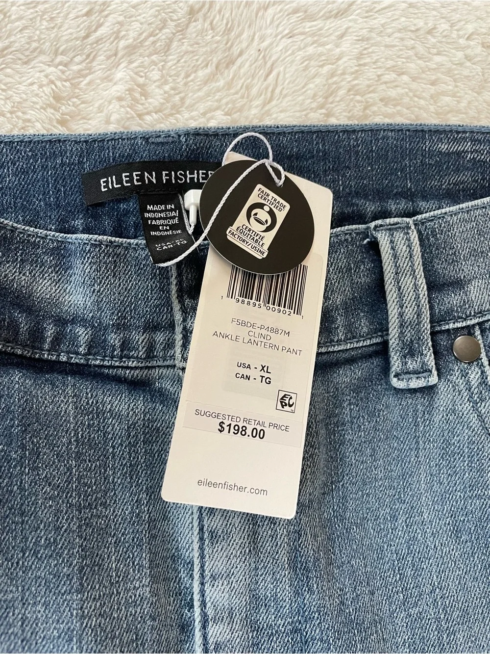 Eileen Fisher Cotton Stretch Denim Lantern Jean Classic Indigo Size XL Comfort - Picture 3 of 10